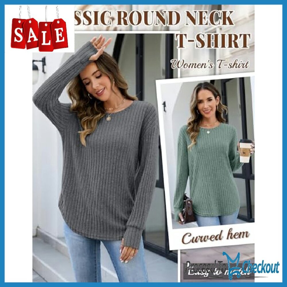 3 Pack Long Sleeve Ribbed Tops Thumb Hole Loose Fit Women's Shirts - Picture 4 of 7